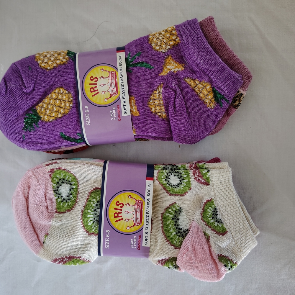 Iris Kids Fruit Pattern Socks - Purple and Cream